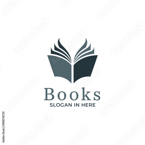 An open book illustration with the word books and a slogan space
