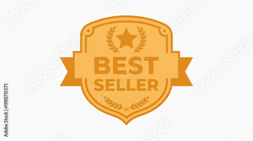 A golden best seller badge icon with a star and laurel wreaths on a white background
