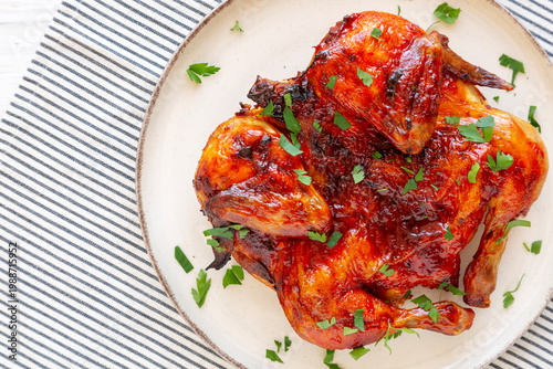 Grilled Homemade Piri-Piri Spatchcock Chicken with Fresh Parsley