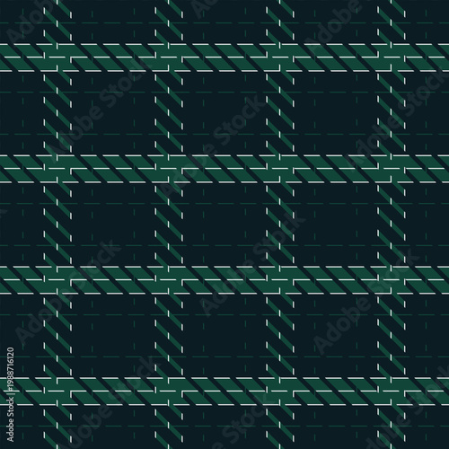 dark green and black plaid pattern with white accents