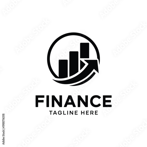 Finance logo with upward trending graph and circular design elements