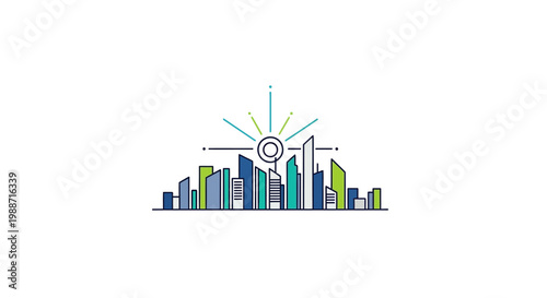 City skyline with sun graphic design.