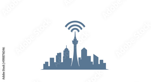 City skyline with wireless internet signal.