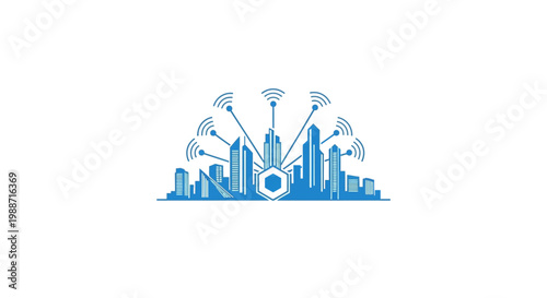 Cityscape with wireless communication towers.