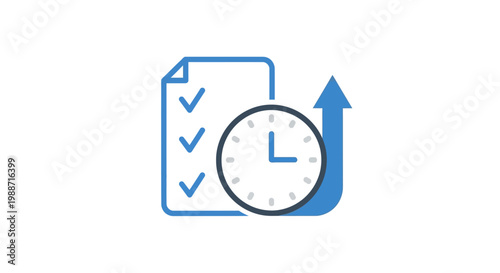 A checklist on a document with a clock and an arrow pointing up.