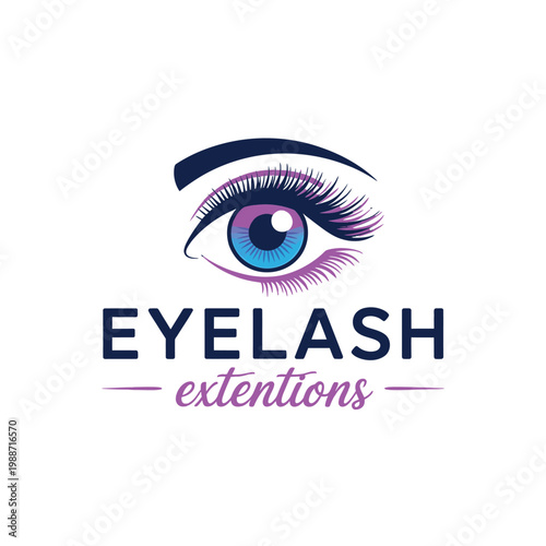 Stylized eye with long eyelashes and accompanying text eyelash extensions
