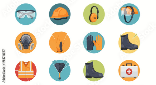 Safety equipment icons for workplace protection.
