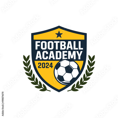Football academy crest featuring a soccer ball and laurel branches dated 2024