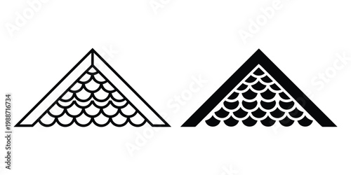 Roof peak scallop icon symbol architecture design, stylized roof apex and scalloped edge detail, clean geometric building symbol
