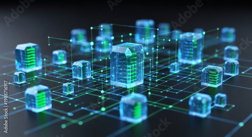 Futuristic Digital Data Network with Server Cubes