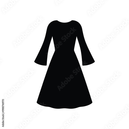A simple black silhouette of a flared long sleeved dress