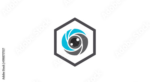 Abstract Camera Lens Design Within a Geometric Frame for Modern Logo Concept