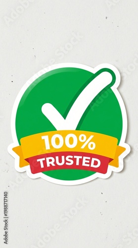 Green badge displaying 100 percent trusted verification mark with check symbol
