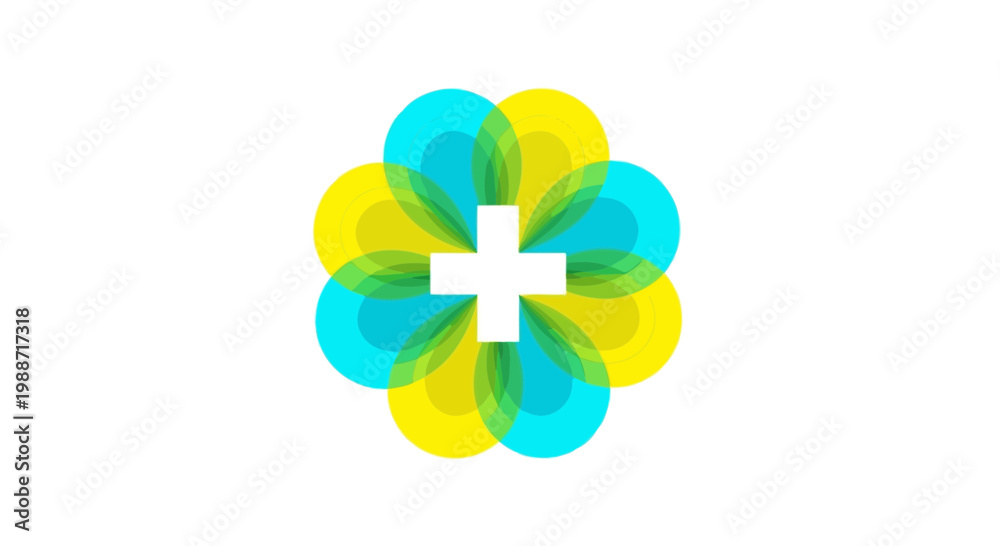 Fototapeta premium Abstract Colorful Plus Symbol Resembling a Blooming Flower Signifying Growth and Positivity