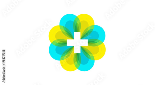 Abstract Colorful Plus Symbol Resembling a Blooming Flower Signifying Growth and Positivity