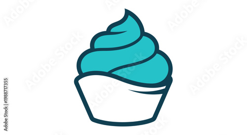 Abstract Creamy Frosting Cupcake Logo Design in Teal and White on Isolated White Background