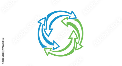 Abstract Circular Arrows Emblem Depicting Interconnected Concepts and Process Flow