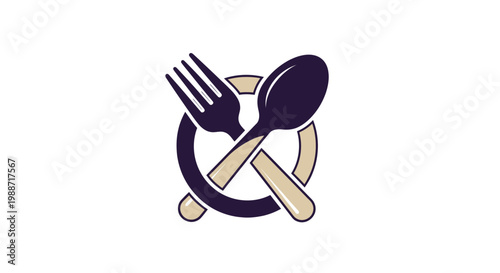 Abstract Culinary Logo Featuring Fork, Spoon, and Circle Elements for Branding Purpose