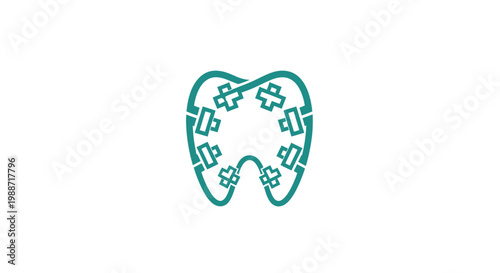 Abstract Dental Illustration Depicting Orthodontic Care, Braces, and Medical Treatment Concept
