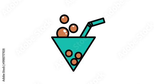 Abstract Cocktail Illustration: A Refreshing Beverage with Bubbles, Modern Design, and Straw