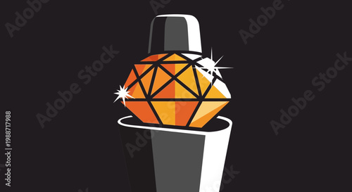 Abstract Cocktail Shaker Design Featuring a Geometric Gemstone, Sparkling and Elegant