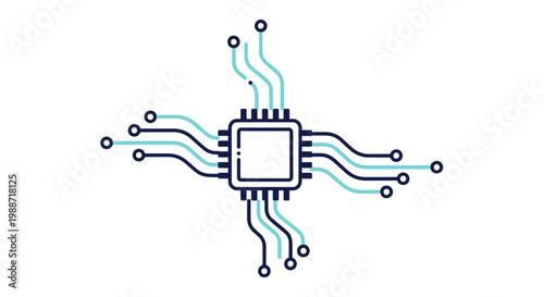 Abstract Digital Processor Design Illustrating Electronic Circuitry And Computational Connectivity