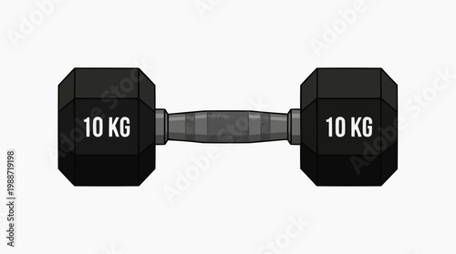 A vector graphic illustration of a dumbbell with 10 KG weights on each side