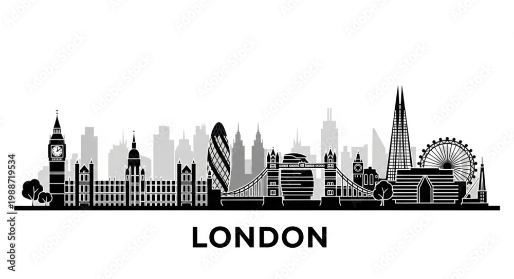Naklejka premium London City Skyline Silhouette Icon Vector Illustration 3.