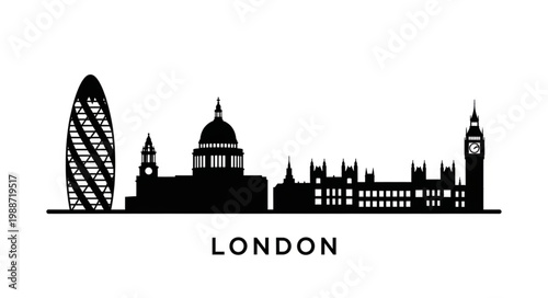 London City Skyline Silhouette Featuring Famous Landmarks and Iconic Architecture.