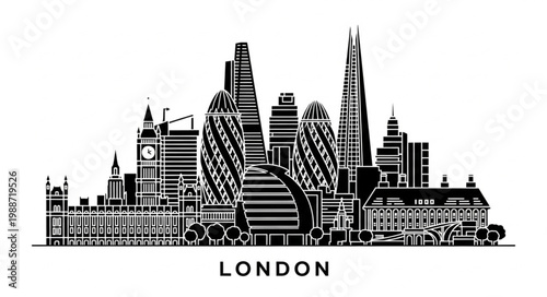London City Skyline Silhouette Icon Illustration.