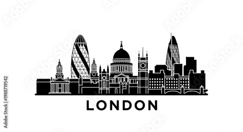 London City Skyline Silhouette Iconic Architectural Landmarks Vector Illustration.