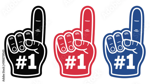 Colorful foam finger number one hand symbols in black, red, and blue design showcasing sports fan cheering accessories ideal for celebration, party decorations