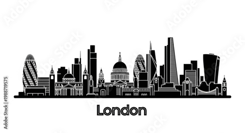London city skyline silhouette with iconic architectural landmarks and buildings.