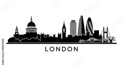 London Skyline Silhouette Famous Landmarks Architecture Modern Historic Buildings.