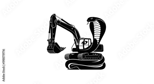 Black excavator and cobra illustration.