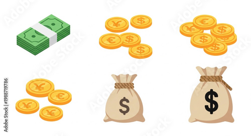 Money and Coins Collection Icons.