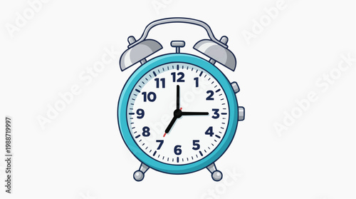 A blue alarm clock icon with a white face and black hands on a plain background