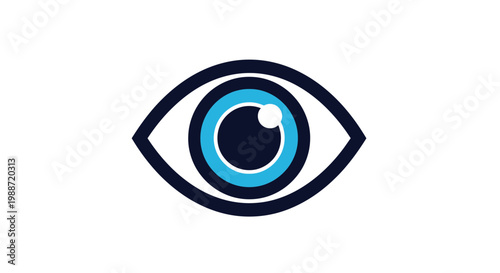 Abstract Eye Icon with Light Blue Iris and White Pupil on White Background