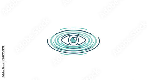 Abstract Eye in Turquoise Ripples and Concentric Circles on a White Background