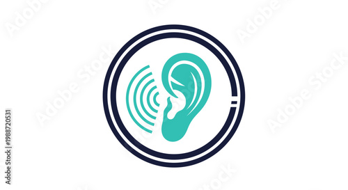 Abstract Ear in Circle: Symbol of Sound and Auditory Perception Visualization