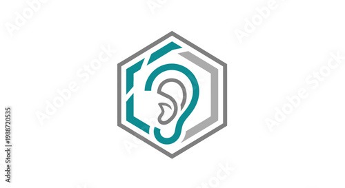 Abstract Ear in A Geometric Hexagon Symbolizing Perception and Audio Signals