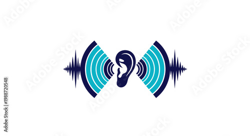 Abstract Ear Symbol Interpreting Sound Waves and Illustrative Audio Related Design
