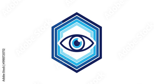 Abstract Eye Logo Design Within a Gradient Hexagon Shape On White Background