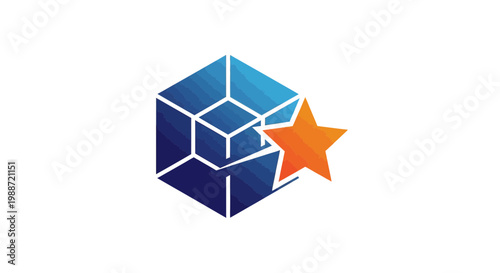 Abstract Geometric Cube With Star: A Modern Logo Design On White Background