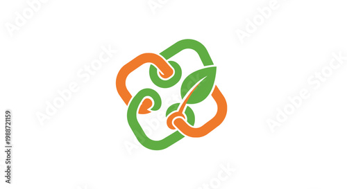Abstract Environmental Logo with Green Leaf and Interlocking Shapes for Eco Friendly Brands