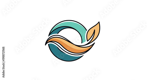Abstract Environmental Logo Depicting A Leaf and Fluid Elements With a Circular Shape