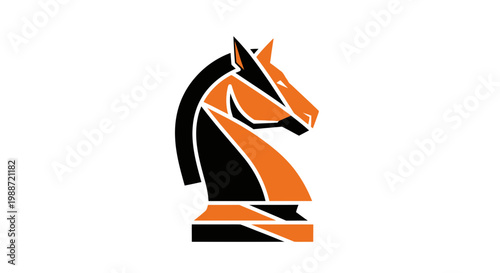 Abstract Equestrian Symbol Depicting A Silhouette of A Chess Knight Icon, Orange and Black