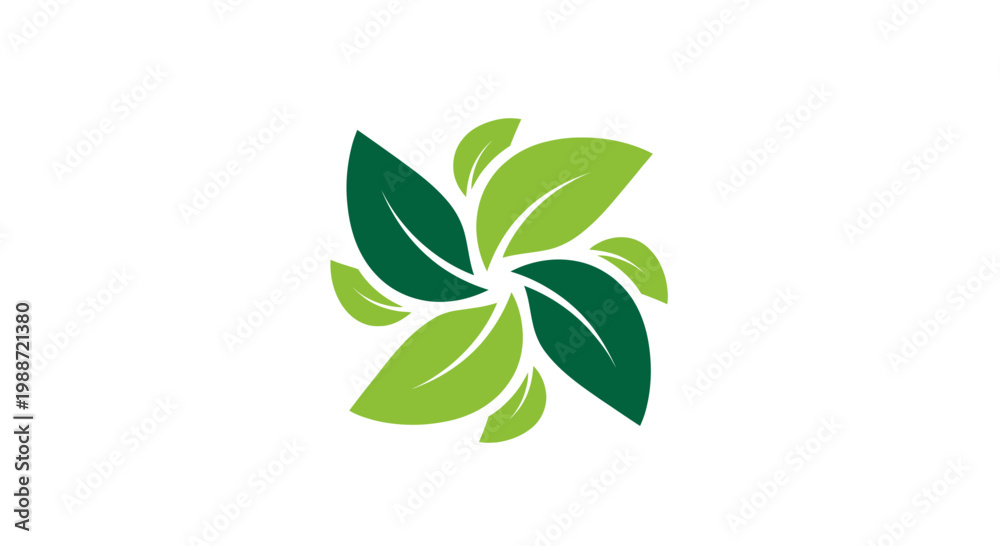 Fototapeta premium Abstract Floral Design Composed Of Several Green Leaves, Minimalist Style Logo Concept