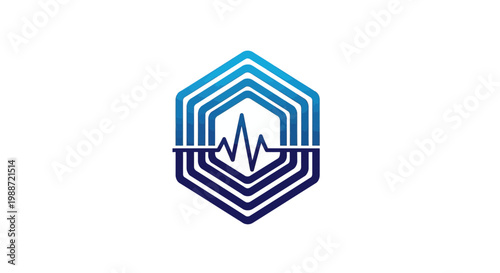Abstract Geometric Design Featuring a Pulse Wave Illustration Inside a Modern Hexagon