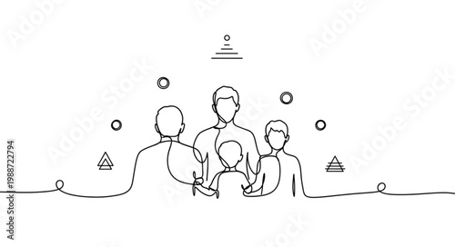 Simple Line Art Drawing of a Family Together.